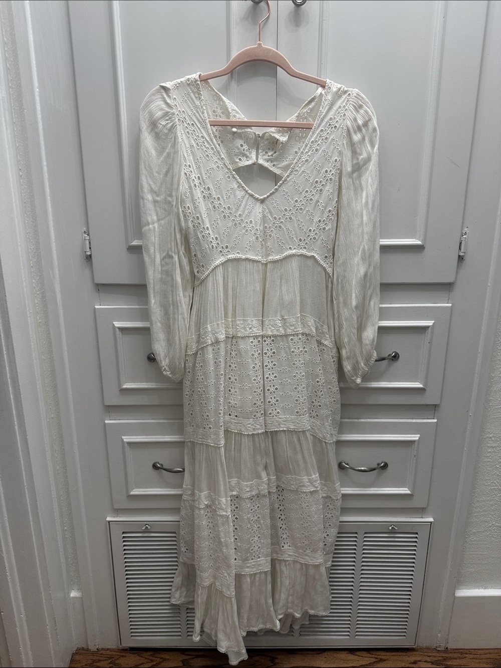 Free People Cream Eyelet Tiered Maxi Dress